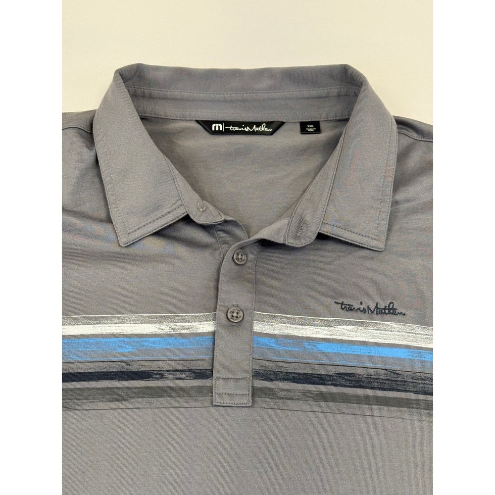 TravisMathew Mens XXL Polo Shirt Bundle 2 Pack Navy Blue Grey Striped Golf‎ Tops - Picture 9 of 14
